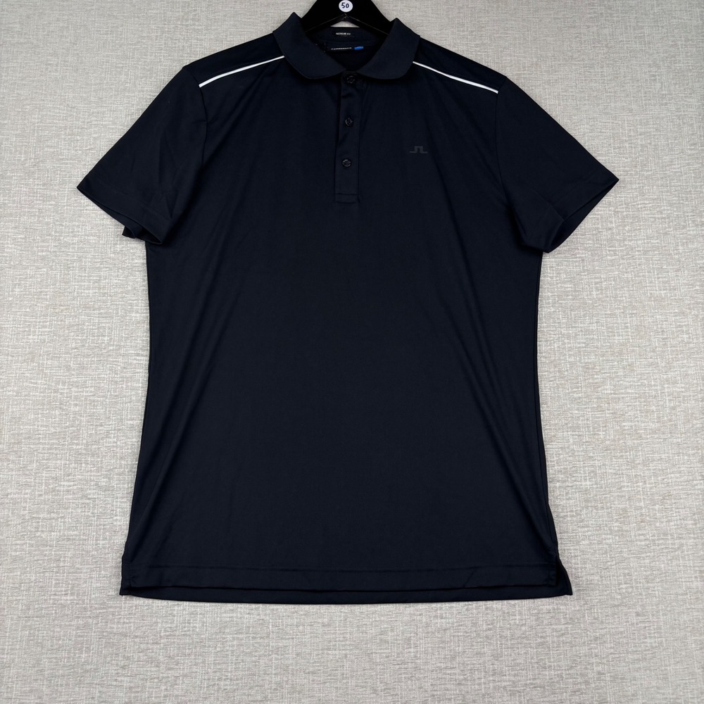 J.Lindeberg Mens Regular Fit Golf Polo Shirt Black White Piping Size M